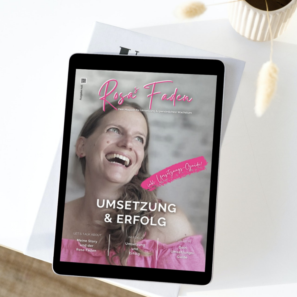 Maganzin "Rosa Faden" auf Tablet auf Tisch